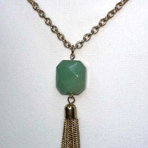 LONG NECKLACE WITH JADE TONE PENDANT AND CHAIN TASSEL